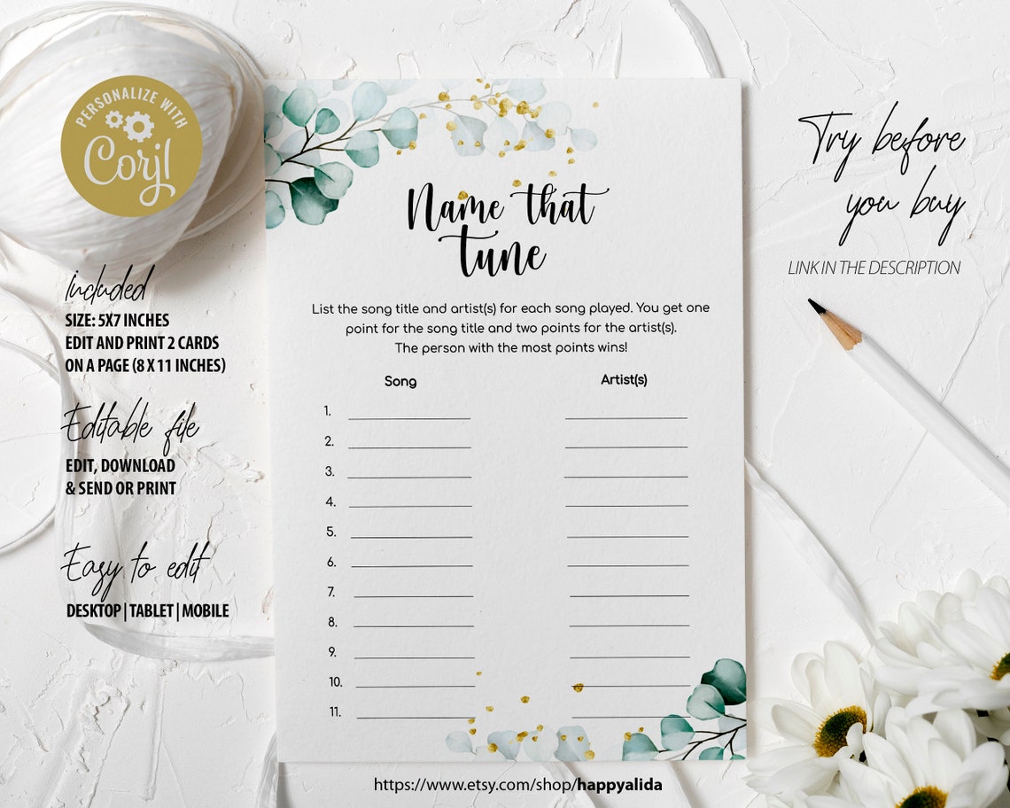Editable Name That Baby Song Game Template Soft Eucalyptus - Etsy