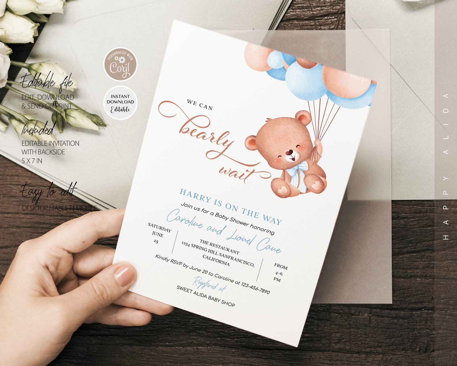 Editable We Can Bearly Wait Baby Shower Invitation, Teddy Bear Baby ...