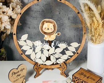 Safari Animals Baby Shower Guest Book Alternative Personalized Baby Shower Guestbook with Jungle Theme Lion Guest Book Baby Shower Decor