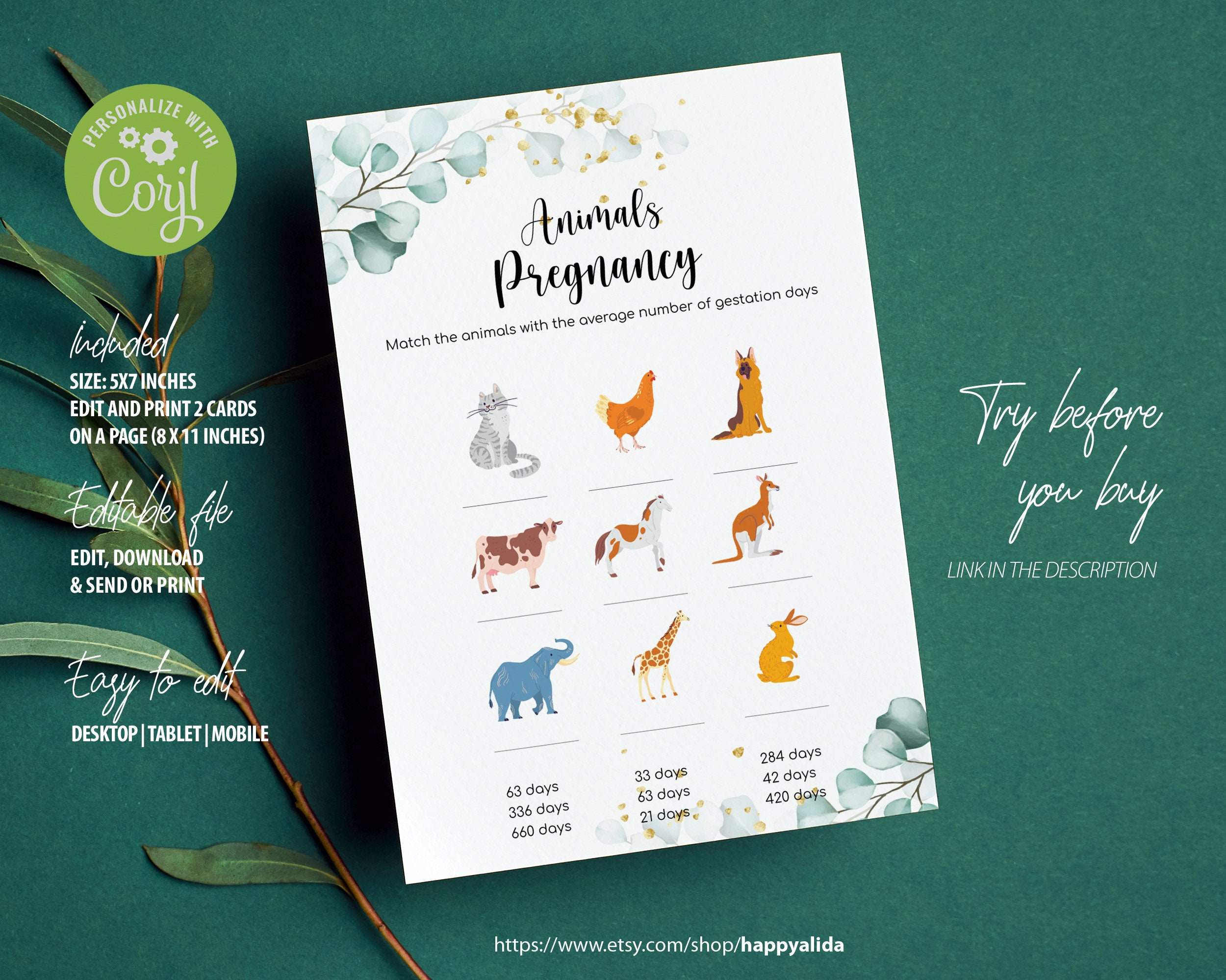 Editable Animal Pregnancy Game Printable Animal Gestation - Etsy