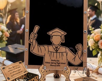 Personalisierte Schulabschluss-Gästebuch Alternative: Rustikale hölzerne Drop Box Andenken für die Klasse von 2026