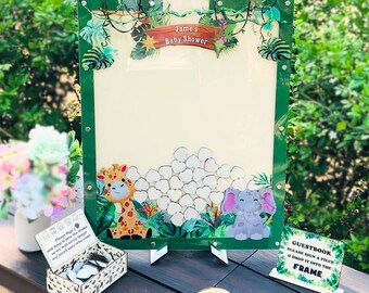 Safari Jungle Baby Shower Guest Book – Baby Shower Guestbook Alternative with Safari Animals, Guest Book for 1st Birthday Party Decor
