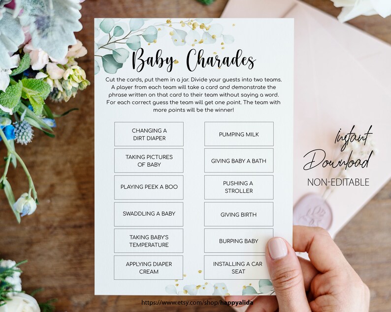 Printable Baby Shower Charades Game Printable Charades Cards Etsy