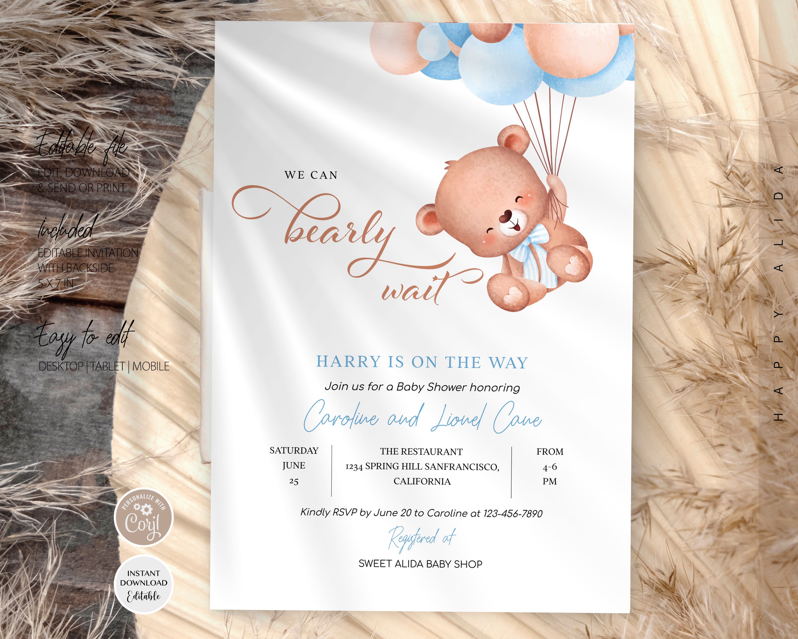 Editable We Can Bearly Wait Baby Shower Invitation, Teddy Bear Baby ...
