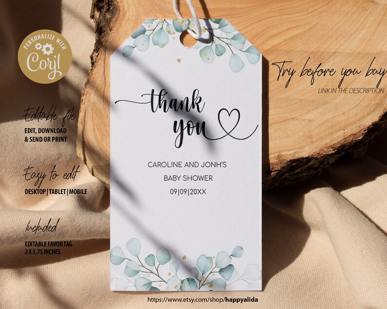 Editable Eucalyptus Greenery Baby Shower Favors Soft Eucalyptus Shower