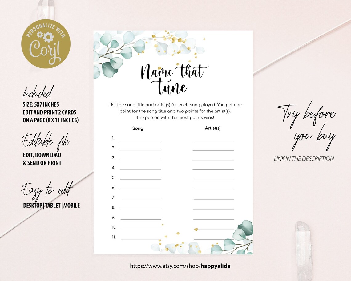 Editable Name That Baby Song Game Template Soft Eucalyptus - Etsy