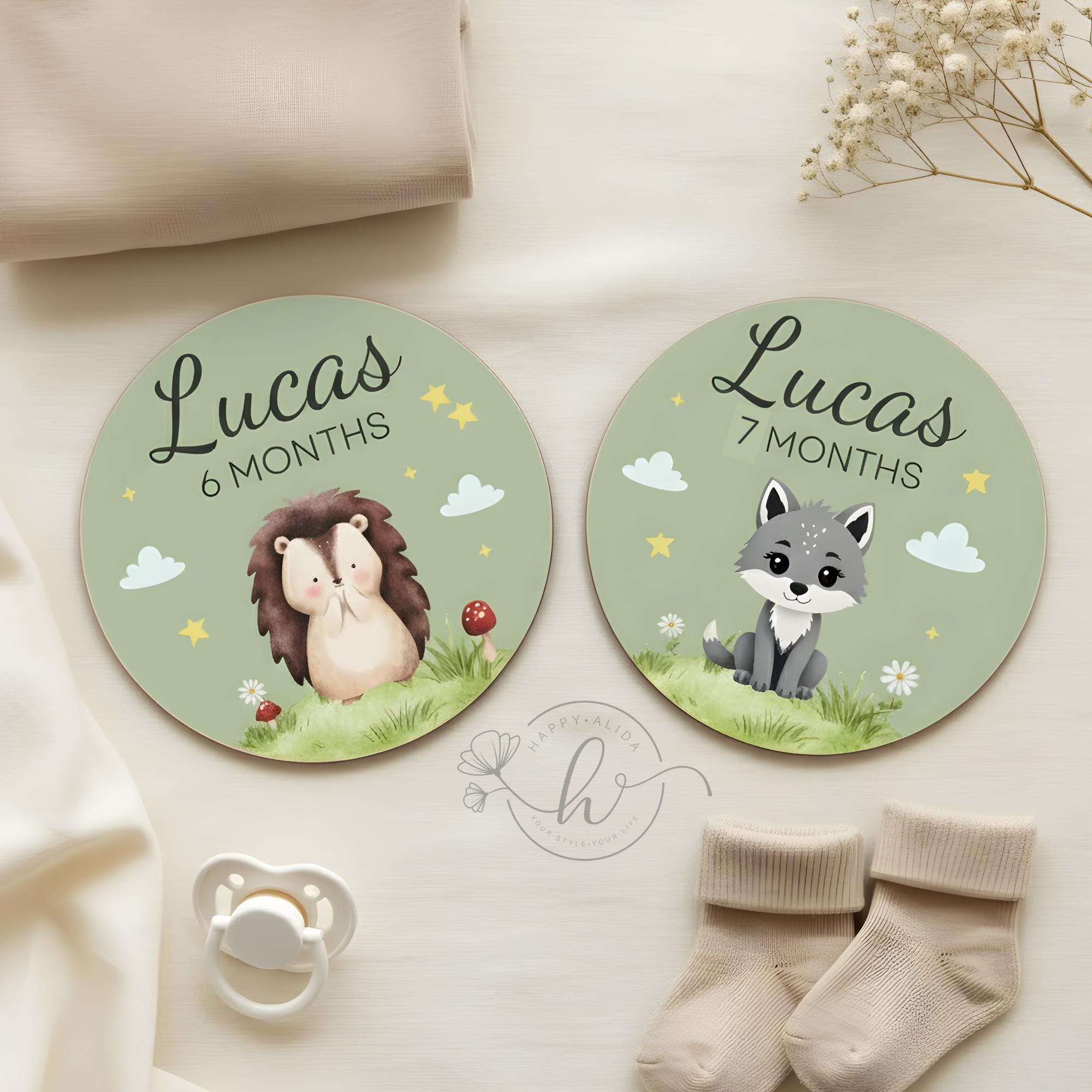 Personalized Woodland Animals Baby Milestone Discs | 1-12 Months Photo ...