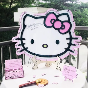 Libro degli ospiti alternativo per baby shower con gattino, scatola di consegna personalizzata per baby shower, dolce 16° compleanno, decorazioni per feste a tema gattino.