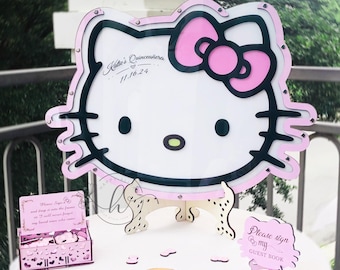 Kitty Baby Shower Guest Book Alternative Custom Drop Box for Baby Shower Sweet 16 Quinceañera 1st Birthday Kitty Theme Party Decor