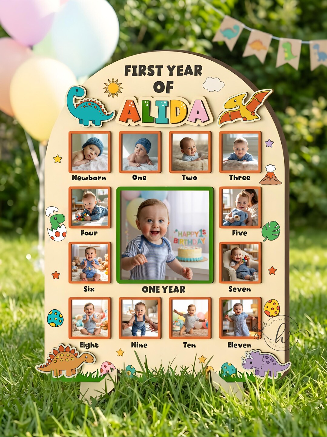 Dinosaur Milestone Board, My First Year Photo Board, 12 Month Baby ...