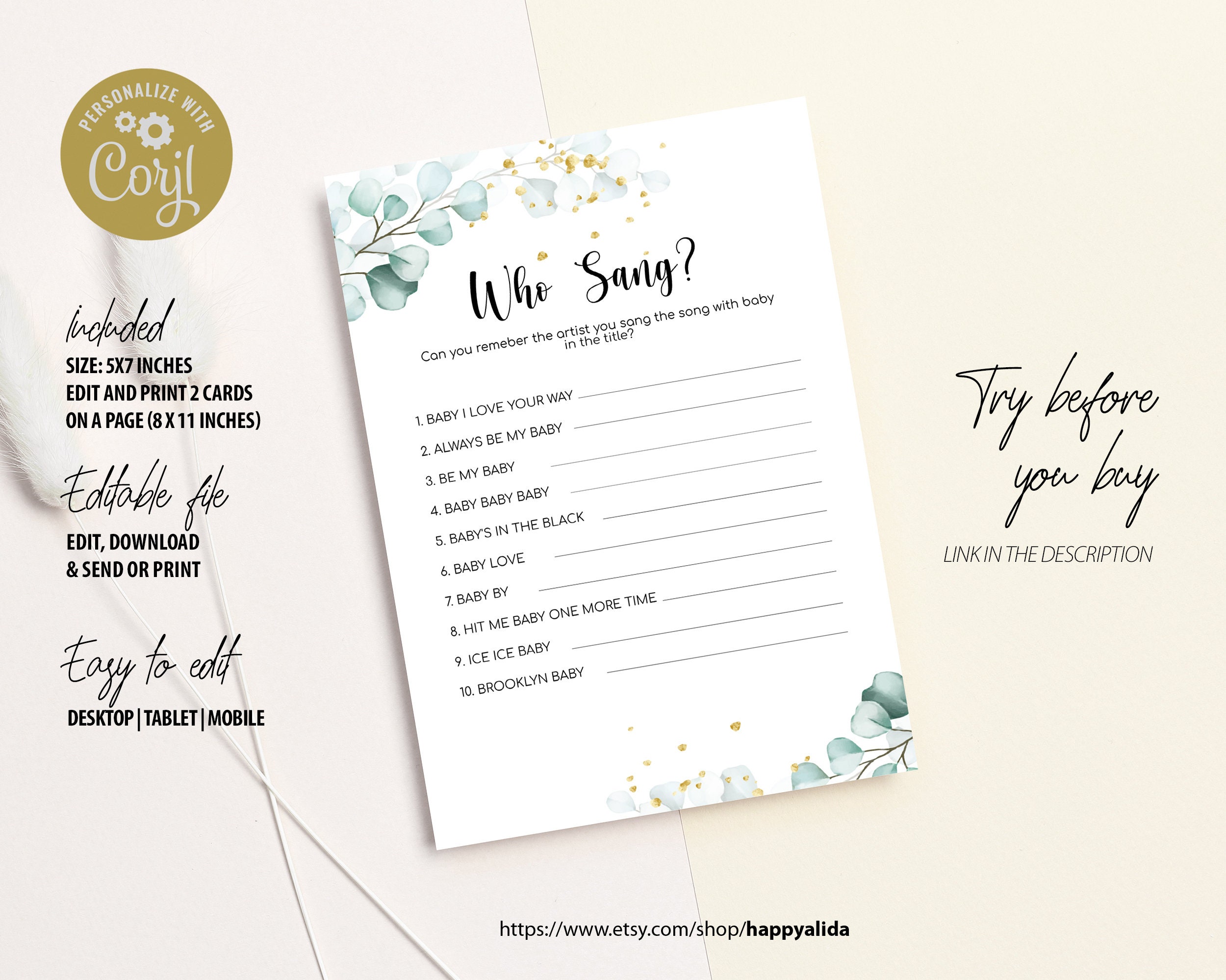 Editable Who Sang Baby Shower Game With Answer Key Guess Who Etsy Israel