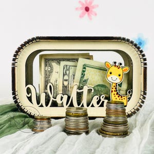 Personalized Giraffe Piggy Bank, Safari Animal Money Box for Kids, Custom Engraved Coin Box for Boy, Birthday or Gift for Children