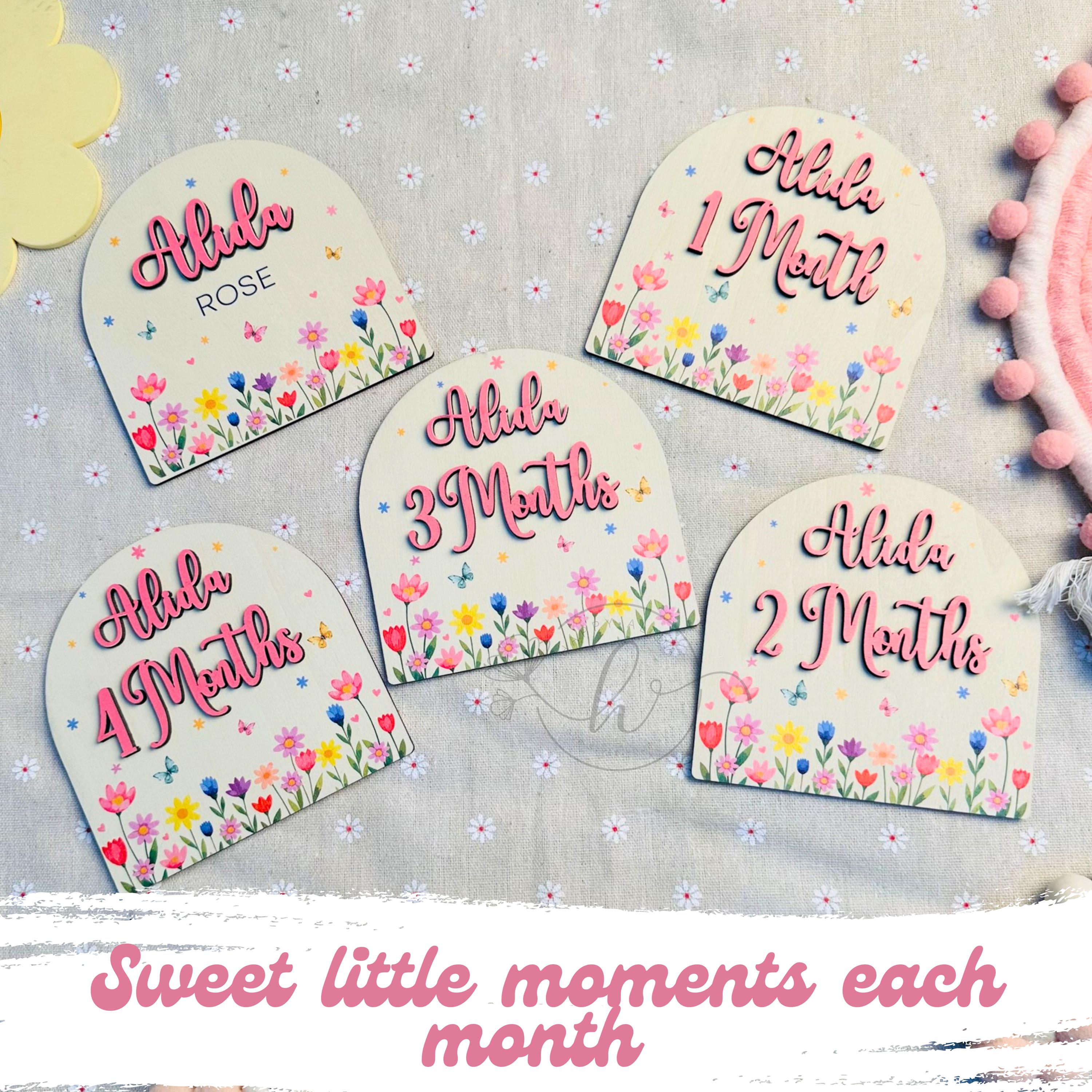 Custom Baby Name Sign With Birth Details And Monthly Milestone Discs…