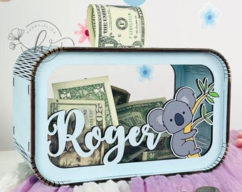 Personalized Koala Piggy Bank, Wood Money Box, Custom Engraved Coin Box for Kids, Cute Animal Decor and Birthday Gift for Boy Girl