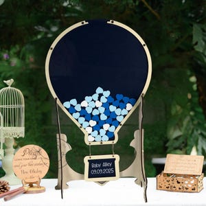 Libro degli ospiti personalizzato per baby shower a tema mongolfiera, bomboniere a tema mongolfiera, cartello con scatola per baby shower a forma di mongolfiera, decorazioni per baby shower