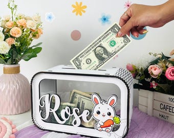 Salvadanaio per bambini, simpatico salvadanaio a forma di coniglio, in resina, infrangibile, ideale per ragazzi e ragazze, ottimo regalo per compleanni, Natale, baby shower