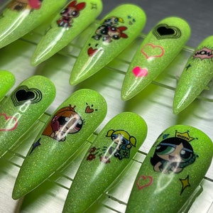 Power Puff Girls Gel Extension Handmade Press on Nails