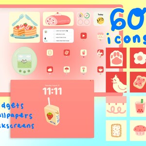 Handdrawn Strawberry Milk Icon Pack - Aesthetic iOS Customization, Pink Theme, iPad Version