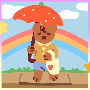 Jour de pluie | Impression d’art sur le thème de l’ours mignon | Illustration de l’ours | Carte postale de revue