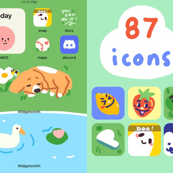 Nap By The Pond | Customizable Dog Napping by Pond Icon Pack, Handdrawn Aesthetic, iOS Icons, Puppy Ducks Fish Pond Theme, Customization