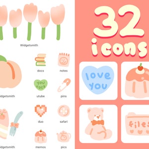Peach Perfect Icon Pack for iOS & Android, Handdrawn Aesthetic Icons, Customization Set