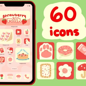 Handdrawn Strawberry Milk Icon Pack - Aesthetic iOS Customization, Pink Theme, iOS 17 Compatible