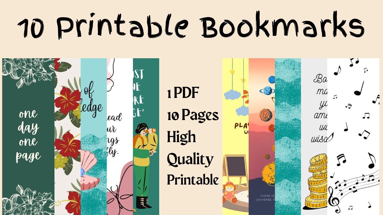Printable Bookmarks Template Printable Bookmarks Set Etsy