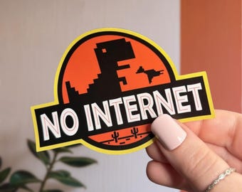 No Internet Pixel Dinosaur Sticker - Funny Waterproof Vinyl Decal