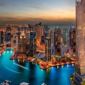 Dubai Harbour at Night Poster Print A5, A4, A3, A2, A1, A0