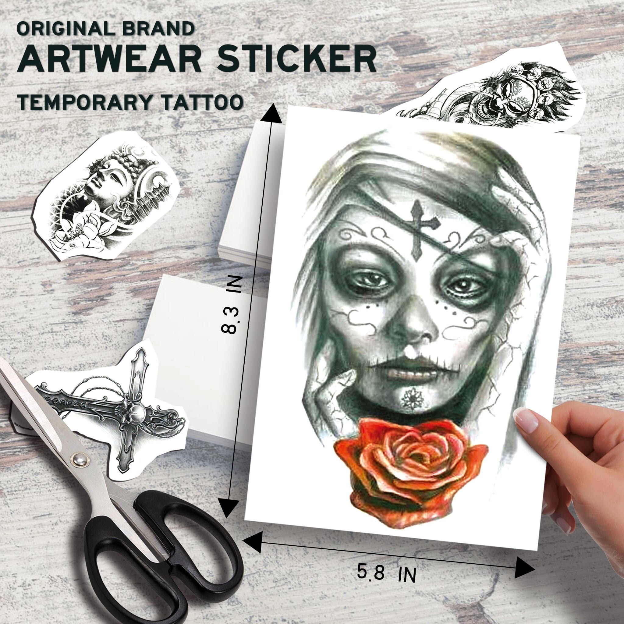 Santa Muerte Portrait Temporary Tattoo / Rose Tattoo / - Etsy
