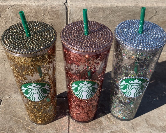 Starbucks Concha snow globe w/ Rhinestoned top tumbler and straw
