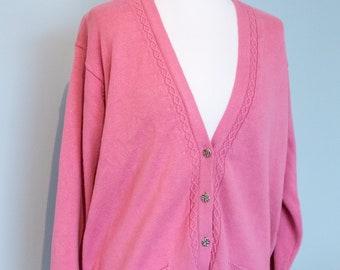 cardigan en tricot rose Laura Ashley en coton vintage