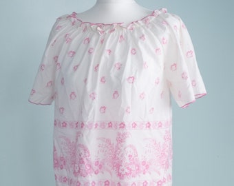 Vintage 80's St Michaels frilly pink & white floral blouse Milkmaid cottagecore prairie off shoulder
