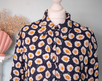 Vintage damesblouse met madeliefjebloem bedrukte oversized boho hippie bloemen korte mouwen: retro shirt