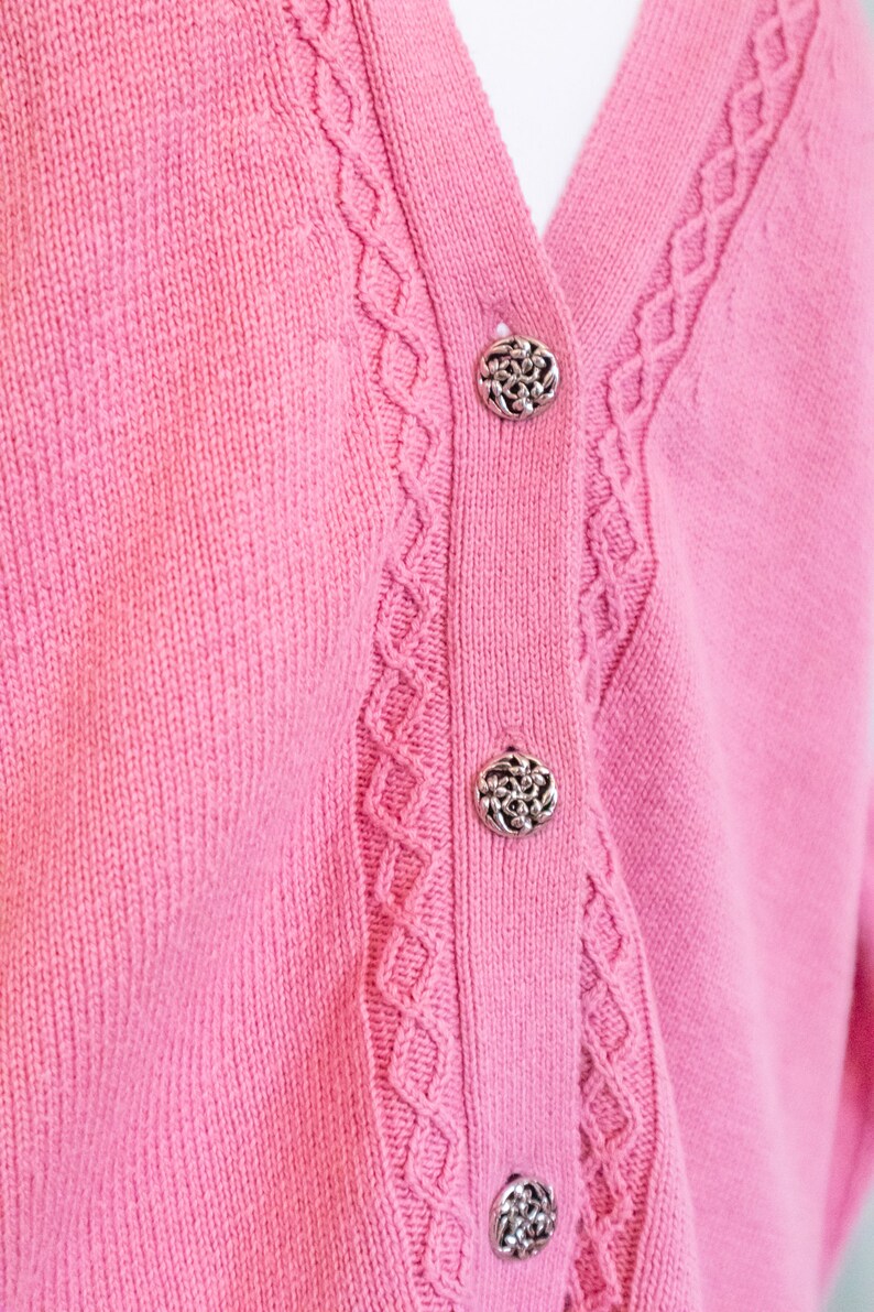 cardigan en tricot rose Laura Ashley en coton vintage image 3