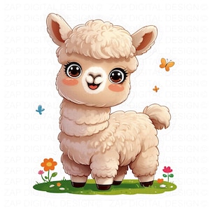Cute Baby Alpaca Sticker | Kawaii Lama Digital Sticker | Cartoon Animal PNG for Kids | Nursery Decor Clipart | Scrapbook & Planner Printable