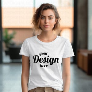 Maqueta profesional de camiseta blanca 3001 I Maqueta de camiseta de Bella Canvas bajo demanda I Plantilla de camiseta Boho I Maqueta de camiseta Menta jaspeada