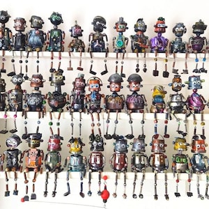 Hand made, recycled, 100% unique art, crazy, sitting robots. Best gift ever. 4.5-8.5 inch high.