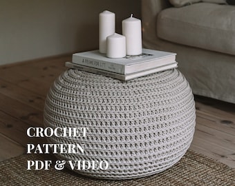 Crochet Pouf Ottoman Pattern: Braided Cotton Cord (PDF & Video)