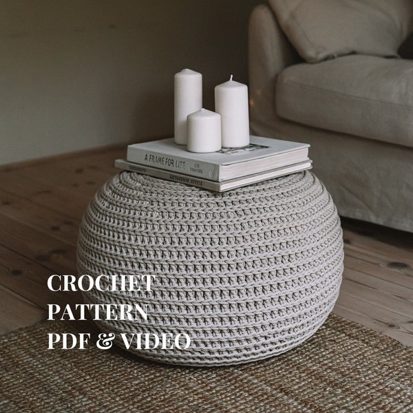 Crochet pouf ottoman pattern - CROCHET PATTERN Floor Pouf - Ottoman footstool pattern - Crochet pouf cover pattern PDF