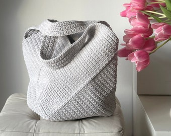 Сotton crochet shoulder bag for women - Crochet tote bag handmade - Crochet boho bag - Handmade Woven Crochet Bag - Crochet gift for mom