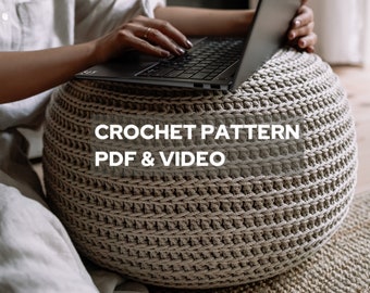 Crochet Ottoman Pouf Pattern: Round Footstool Cover (PDF)