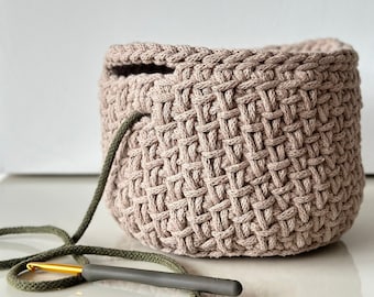 Bol à fil au crochet - Porte-fil au crochet - Petit panier au crochet avec anse - Accessoires de crochet - Panier de rangement pour fil - Cadeaux pour tricoteurs