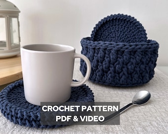 Crochet Coasters with Holder PATTERN: Beginner Table Decor (PDF)