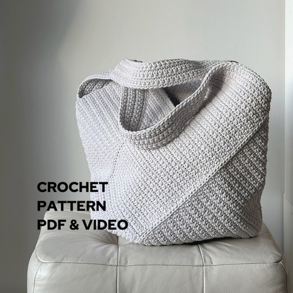 Patrón bolso tote de crochet - Patrón bolso hombro crochet PDF - Estética bolso tote crochet - Patrón bolso playa crochet