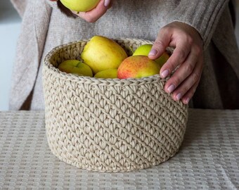 Panier fait main au crochet - Organiseur de cuisine au crochet - Organisation de rangement - Panier au crochet de rangement pour salle de bain - Cuisine | Décoration de salle de bain