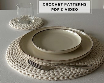 Crochet Placemat and Coaster Pattern PDF – Easy Beginner Table Decor Set, Modern Crochet Home Decor