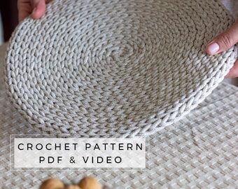 Crochet Round Placemat Pattern PDF, Braided Cotton Cord, Modern Table Decor, Beginner Crochet Tutorial