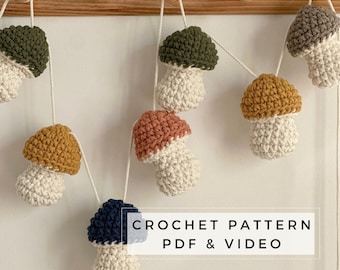 Crochet Mushroom Garland Pattern: Christmas Tree Decoration (PDF)