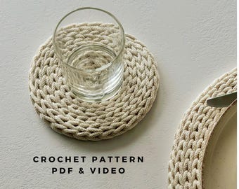 Crochet Coaster Pattern – Spiral Crochet Coaster, Cotton Cord Table Decor, Modern Crochet PDF, Beginner Friendly